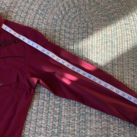 Vintage MWG APPAREL Burgundy With Black Piping Western Shirt Size 14.5” neck - Picture 5 of 8